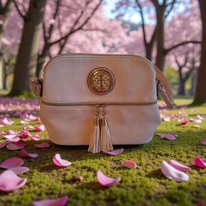 Chic Blush Crossbody Bag with Tassel Details
